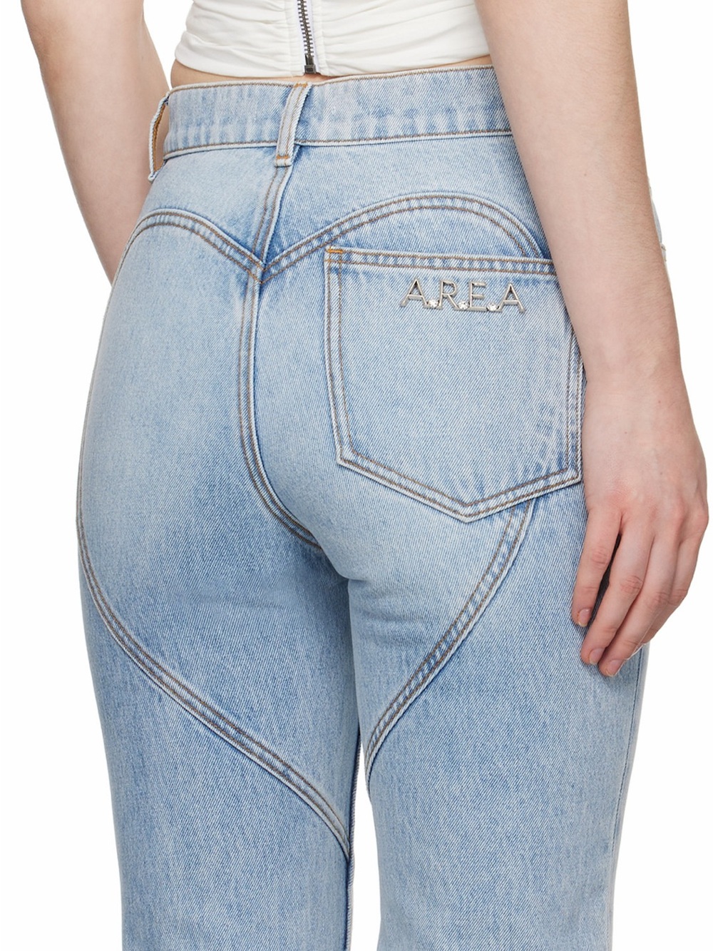 AREA Light Blue Heart-Stitch Back Pocket Jeans